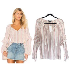NWT Sanctuary long sleeve Yucca boho stripe linen peasant blouse size S